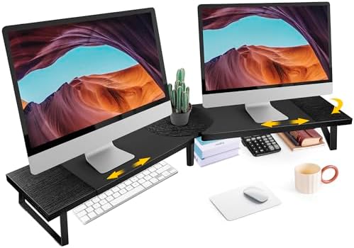 Across-Star Dual-Monitor Stand for Desk - Large Adjustable Length and Angle Riser for 2 Monitors, Double Computer Deskto