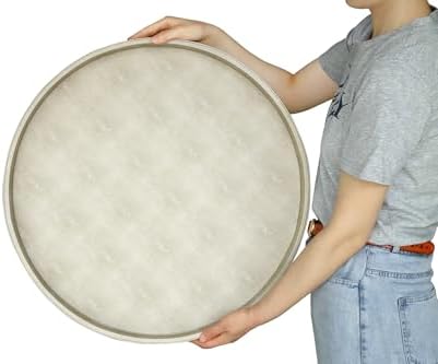 HofferRuffer Large Round Serving Tray 24'', Elegant Faux Leather Circle Ottoman Table Tray, Serve Tea Coffee Breakfast i