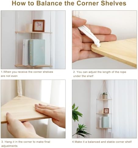 Artilady Corner Shelves Macrame Wall Hanging, 3 Tier Boho Storage