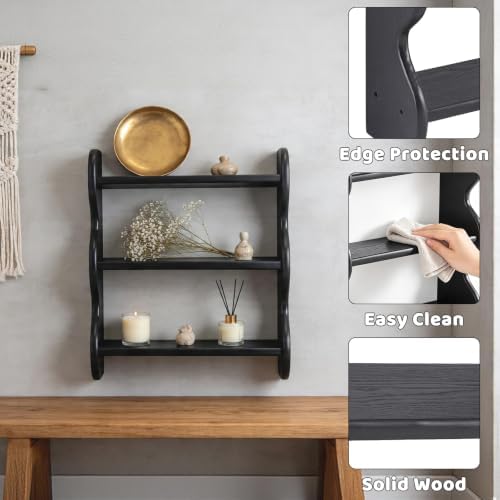 Aboacen 100% Solid Wood Bathroom Wall Shelves, Water Proof Shelves for Wall