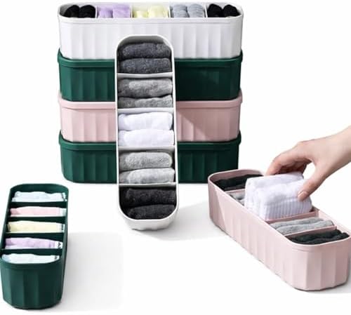Drawer Organizer Set of 4 – Plastic Innerwear & Undergarment Storage Boxes for Socks, Bras, Ties & Small Clothes – Close