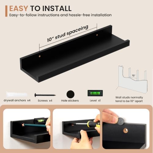 Dreamland Picture Ledge Shelf for Wall, Floating Shelves Set of 2,18 inch Long Floating Shelves with Lip for Living Room