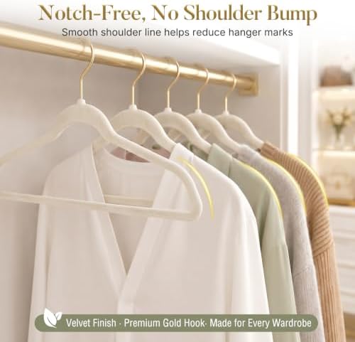 HOUSE DAY Ivory Velvet Hangers 60 Pack with Gold Hooks, Non-Slip, No Marks