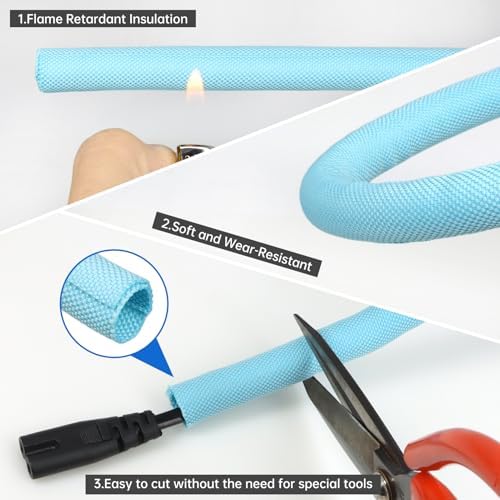 Split Braided Cable Sleeve，Flexible Wire Loom Tubing, Automotive Cord Protector Pet Proof, Cable Management for Computer