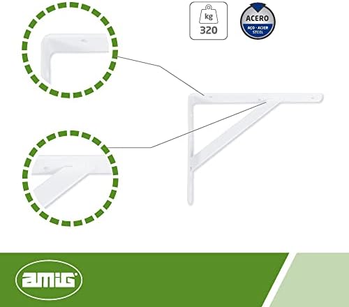 Amig - Wall Shelf Bracket | Easy Installation | Modern Design for Home & Office, White, 7´9" x 4´7" | Durable Steel Hold