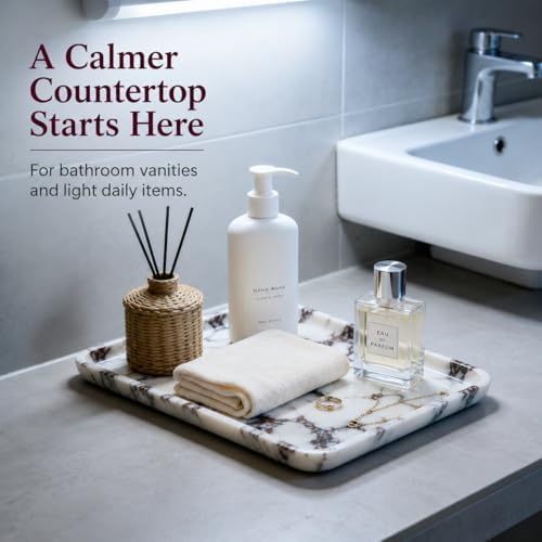 Marble Vanity Tray, 9.84 x 6.69 in, White Burgundy