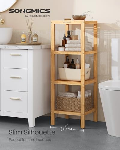 SONGMICS 4-Tier Bamboo Shelf, Freestanding Bathroom Storage Rack