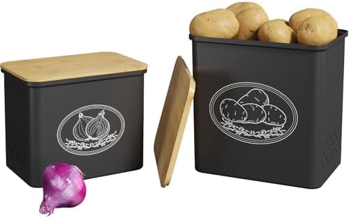 Lifewit Plastic Potato and Onion Storage Bin Box, Set of 2, Black