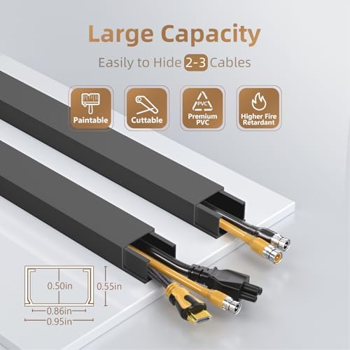 Delamu Black Cord Hider, 85in Cord Covers for 2-3 Wires on Wall, Self-Adhesive Cable Hider, Wire Hiders Wire Covers for 