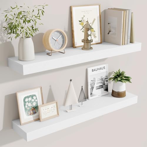 Fun Memories Bathroom Shelves 32 Inch Long Set of 2, Floating Shelves for Wall with Invisible Brackets, for Bedroom, Liv