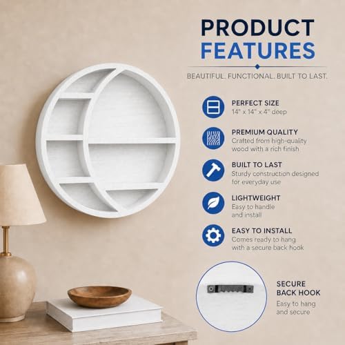 Wooden Crescent Moon Shelf Wall Decor — Aesthetic Floating Crystal Display Holder & Hanging Wall Organizer for Bedroom, 