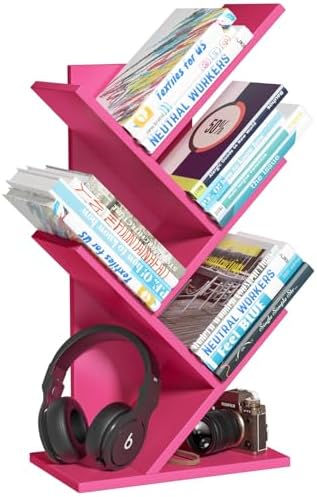 SHEEPAM Small Tree Book Shelf,5 Tier Bookshelf, Wood Desktop Bookcase