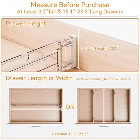 Yieach 4 Pack 3.2 Inch Shallow Acrylic Drawer Dividers for Clothes -Expandable from 15-21''- Adjustable Drawer Dividers 
