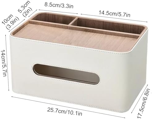 PU Leather Tissue Box Cover Rectangular with Storage Organizer, Multifunctional Remote Control Holder, Desk Organizer fo