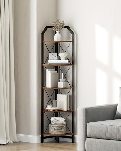 CHOEZON 59.4" Corner Shelf, 5-Tier Industrial Corner Bookshelf, Corner Storage Stand, Plant Stand Display Shelf, Bookcas