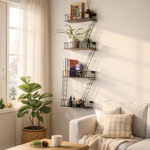 Fire Escape Shelf, 4 Tier Floating Ladder Shelf for Wall Decor & Storage