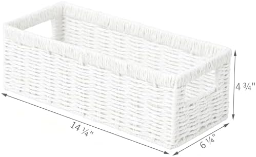 Vagusicc Wicker Storage Basket, Paper Rope Wicker Baskets with Handles, Toilet Paper Basket for Toilet Tank Top, Small Wicke Baskets for Organizing Shelves, 2-Pack, White