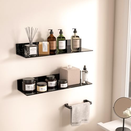 Sezanrpt 20 Inches Acrylic Wall Shelves 2 Pack, Floating Shelf for Wall Mounting, Acrylic Display Ledges for Funko Pop Figures, Home Décor, Living Room, Gaming Room, Plants(20 inch, Black)
