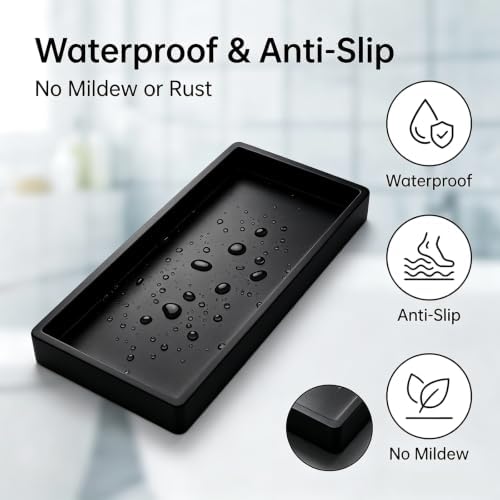BBK 2PC Countertop Black Vanity Tray Large 11.8" Bathroom Tray Silicone