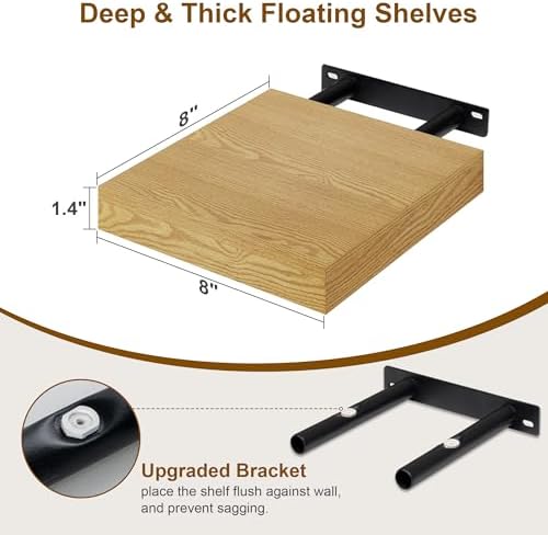 Fun Memories Floating Shelves, 8 Inch Deep Floating Shelves for Wall, 8 x 8 Wall Shelves, Rustic Wood Floating Shelf for