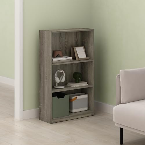 Frei Bookcases, Bookshelf, 40 Inch Tall 3 Tier Display Bookcase, with Adjustable Shelves, for Home Office, Living Room, 
