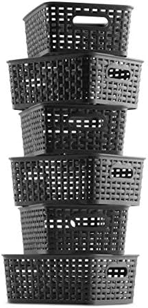 Set of 6 Plastic Storage Baskets - Small Pantry Organizer Basket Bins - Household Organizers with Cutout Handles for Kit