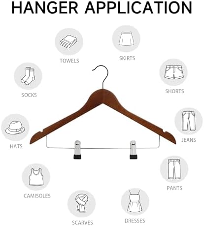 Wooden Hangers with Adjustable Metal Clips, 24-Pack, Walnut