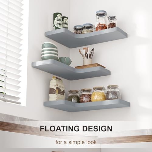 fuqing Corner Floating Shelves, Wall Shelf Set of 3, Shelves for Wall Storage, Solid Wood Shelves for Storage, Wall Moun