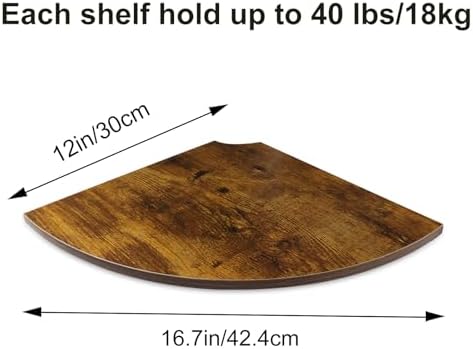 JJL Corner Shelves, 12 Inch Deep Corner Shelf Wall Mounted with Wire Hole, 4 Tier Circular arc Corner Hanging Shelving f