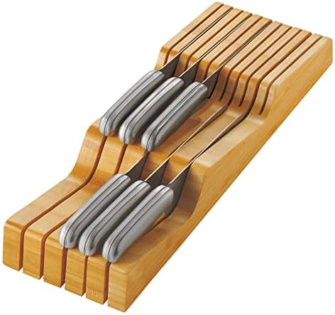 Bambüsi Knife Drawer Organizer 16 Slot In-Drawer Knife Block Holder, Bamboo