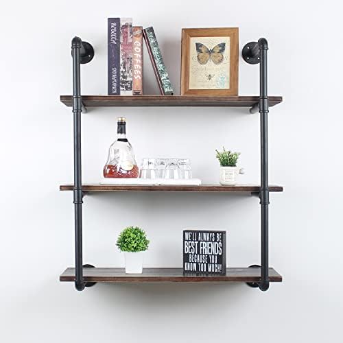 MBQQ Industrial Retro Pipe Shelf 30in 3 Tier Wall Mounted,Rustic Floating Shelves,Farmhouse Kitchen Bar Shelving,Home De