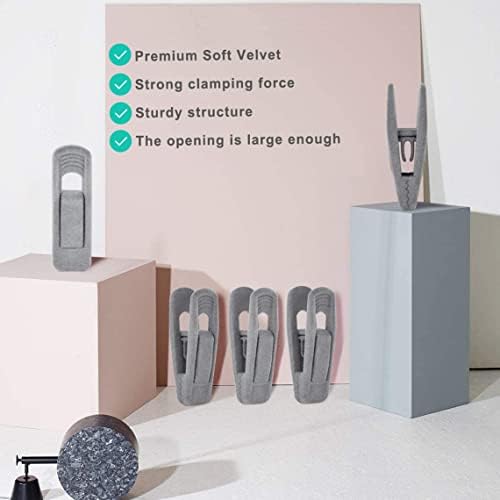 TOFIIGREM Grey Hanger Clips for Velvet Hangers - 40 PCS Gray Nonslip Velvet Hanger Clips, Skirt Hanger Flocking Clips Fit for Slim Velvet Hangers