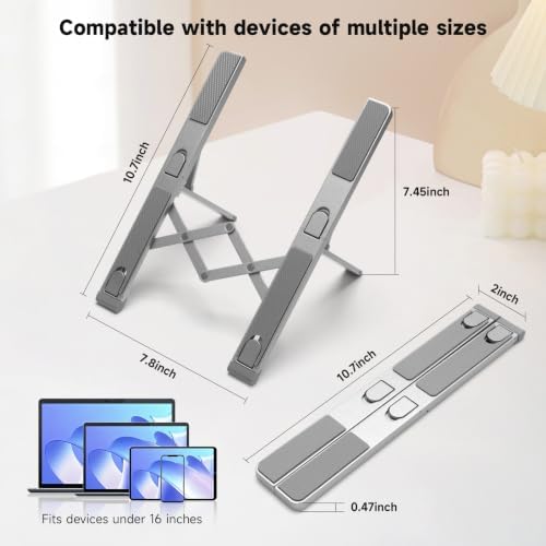 LIENS Laptop Stand, Adjustable Aluminum Ergonomic Riser - 7-Angle, Foldable Portable Ventilated Cooling, Compatible with