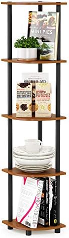 Furinno TURN-N-TUBE Corner Shelf, 5-Tier Corner Bookshelf, Open Storage Shelves, for Organization and Storage, Living Ro