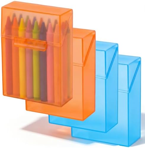 Clabby 4 Pcs Clear Plastic Crayon Boxes Hold 24 Count, Blue,Orange