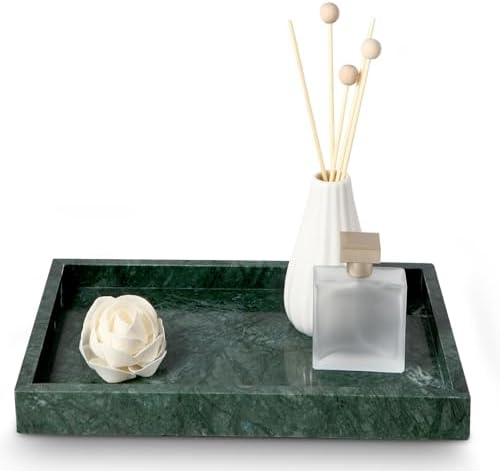 Elegant Green Marble Tray for Bathroom, 12" x 8" x 1.2" Natural Marble Serving Tray for Kitchen & Home Decor – Natural M