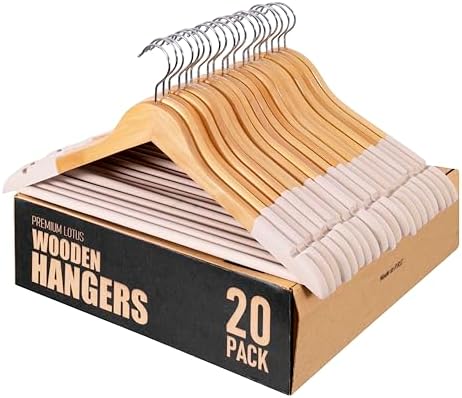 Wooden Hangers, 20 Pack, Non-Slip Velvet for Pants, Coats