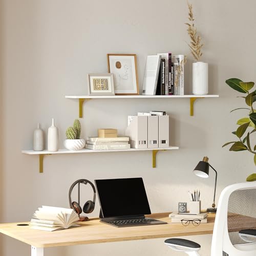 DINZI LVJ Long Wall Shelves, 47.3Inch Wooden Wall Mounted Shelves, Set of 4