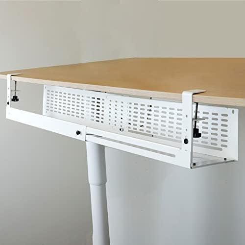 AEONS Under Desk Cable Management Tray Kit - Horizontal Adjustable up tp 41” Desk Organizer Removable C Clamp Mount Reve