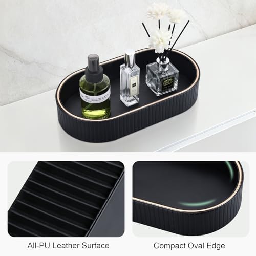 GORESE PU Leather Valet Tray Nightstand Organizer, Oval Perfume Trays Key Bowl Jewelry Dish for Bedside Dresser Entryway