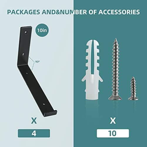 HEART ART Black Shelf Bracket 10 Inch, Shelf Brackets Heavy Duty,L Brackets for Shelves,Floating Shelf Bracket 8 Pack,9.