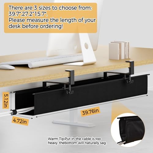 Under Desk Cable Management Tray 39.7" - No Drill Computer Wire Organizer Cable Tray, Cord Hider Clamp Mount with 16X Ca
