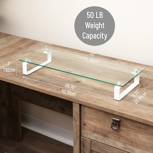 Mind Reader Monitor Stand, Contemporary, Desktop Organizer, Laptop Riser, Office, Glass, Clear