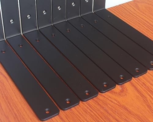 16 Pack - L 11" x H 6" x W1.5, 5mm Thick Black L Shelf Bracket, Iron Shelf Brackets, Metal Shelf Brackets, Floating Shel