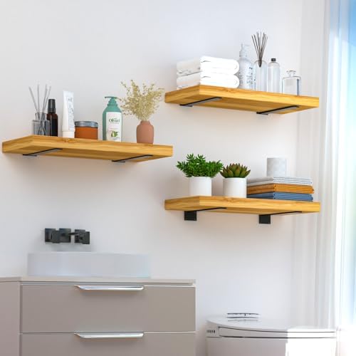 4 Pack - 14 inch Black Hidden L Shelf Bracket (1/5 Inch Thicked) Iron Floating Shelf Brackets Rustic Industrial Metal Br