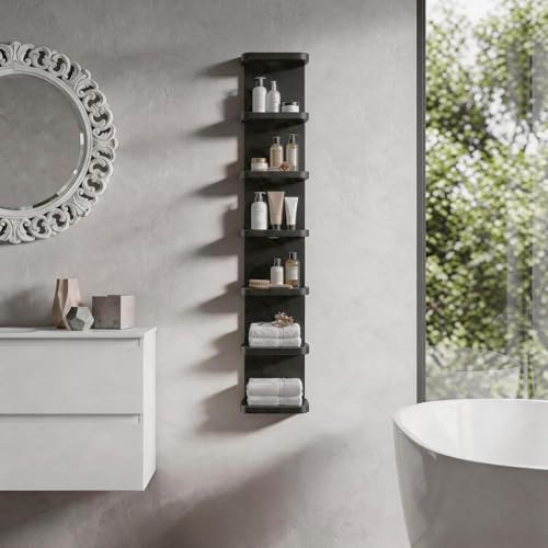 Versatile 7 Tier Wall Shelf Unit, Floating Lack Wall Shelf, Black