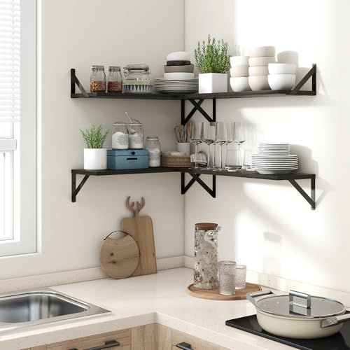 Axeman 24 Inch Floating Shelves, 8 Inch Deep Black Wall Shelves Set of 2