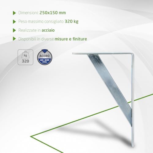 Amig - Pack of 4 Shelf Brackets Colour Silver | Shelf Bracket 250 x 150 mm | Heavy Duty Steel: Up to 320 kg