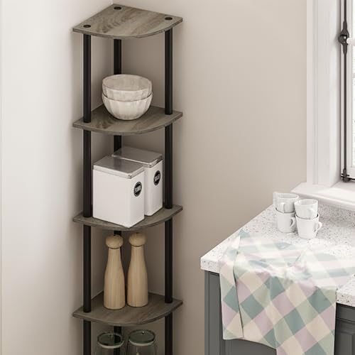 Furinno TURN-N-TUBE Corner Shelf, 5-Tier Corner Bookshelf, Open Storage Shelves, for Organization and Storage, Living Ro
