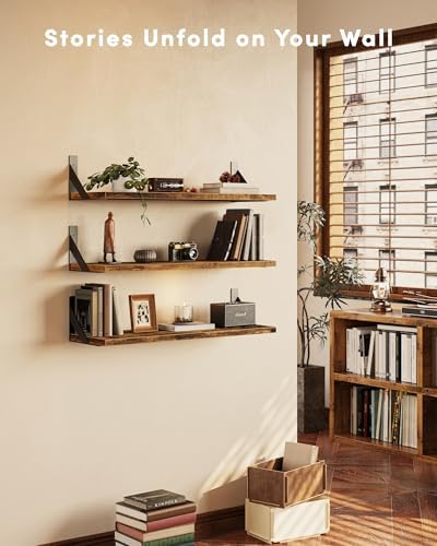 Floating Shelves for Wall, Wall Mount Book Shelf, Hanging Shelves, Wall Bookshelf for Bedroom, Office, Living Room (Rust